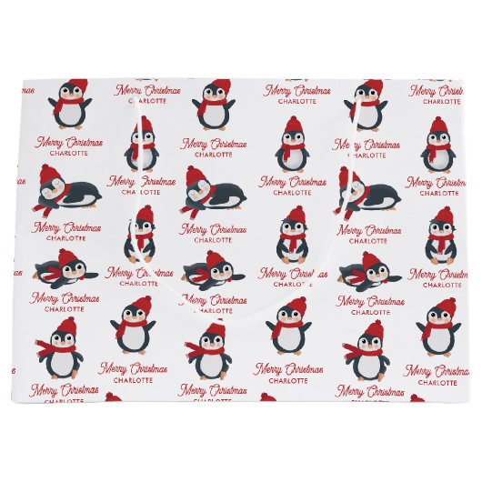 Schattigee Pinguïns Winter Vrolijk Kerstfeest Cust Groot Cadeauzakje (Voorkant)