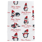 Schattigee Pinguïns Winter Vrolijk Kerstfeest Cust Medium Cadeauzakje (Achterkant)