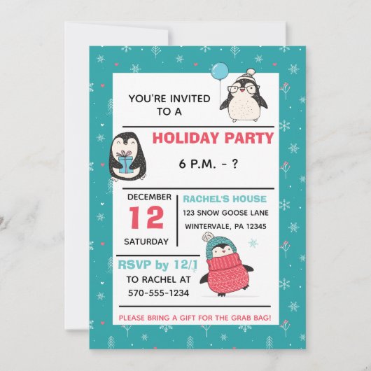 Schattigee pinguïns wintervakantie kerstfeest kaart (Voorkant)