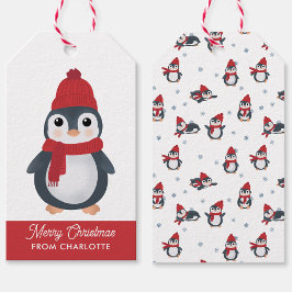 Schattigee pinguïns wintervogels Arctic Christmas Cadeaulabel