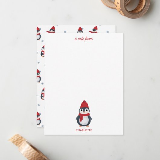 Schattigee pinguïns wintervogels Arctic Christmas Notitiekaartje (Voorkant / Achterkant in situ)
