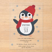Schattigee Pinguïns Wintervogels Arctische dieren Acryl Uitnodigingen (Voorkant)