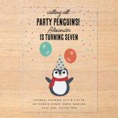Schattigee Pinguïns Wintervogels Kids Verjaardagsf Acryl Uitnodigingen (Voorkant)