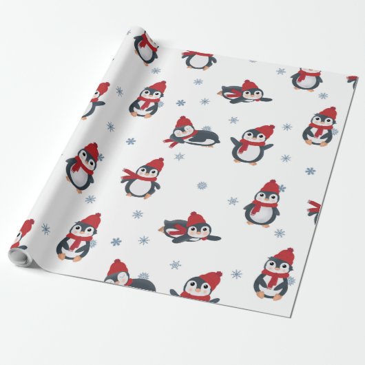 Schattigee pinguïns wintervogels pooldieren cadeaupapier (Uitgerold)