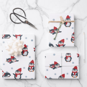 Schattigee pinguïns wintervogels pooldieren inpakpapier vel