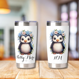 Schattigee pinguïns wit aangepaste naam & Initiale Geïsoleerde Drinkbeker
