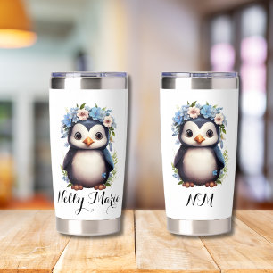 Schattigee pinguïns wit aangepaste naam & Initiale Geïsoleerde Drinkbeker