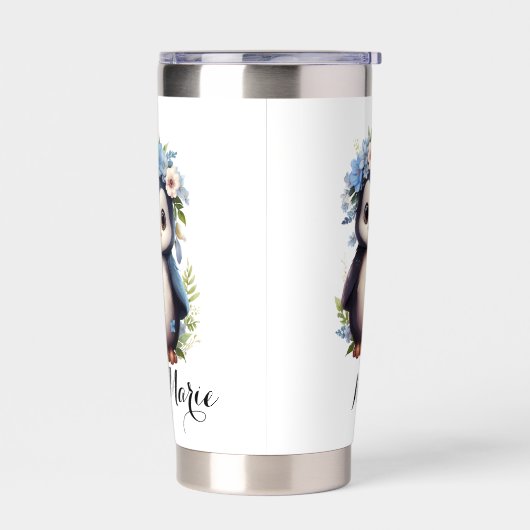 Schattigee pinguïns wit aangepaste naam & Initiale Geïsoleerde Drinkbeker (Links)