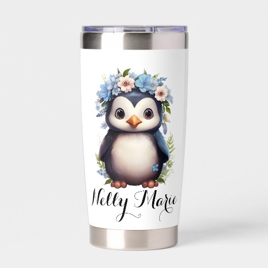 Schattigee pinguïns wit aangepaste naam & Initiale Geïsoleerde Drinkbeker (Voorkant)