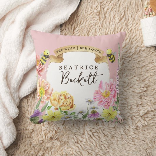 Schattigee Pink Bee en Wildflower Verjaardag Keeps Kussen (Deken)