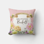 Schattigee Pink Bee en Wildflower Verjaardag Keeps Kussen (Voorkant)
