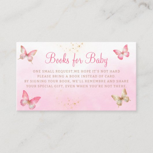 Schattigee Pink Butterflies Baby shower Boeken voo Informatiekaartje (Voorkant)