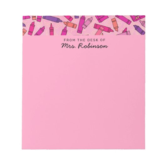 Schattigee Pink Crayons Teacher Van De Balie Van Notitieblok (Voorkant)