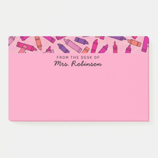 Schattigee Pink Crayons Teacher Van het Bureau van Post-it® Notes (Voorkant)