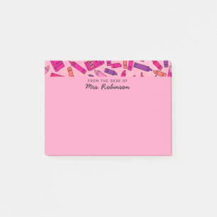Schattigee Pink Crayons Teacher Vanaf het bureau v Post-it® Notes