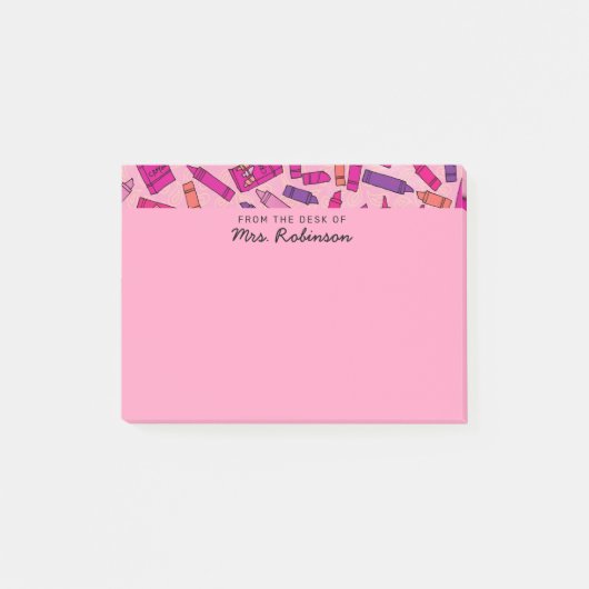 Schattigee Pink Crayons Teacher Vanaf het bureau v Post-it® Notes (Voorkant)