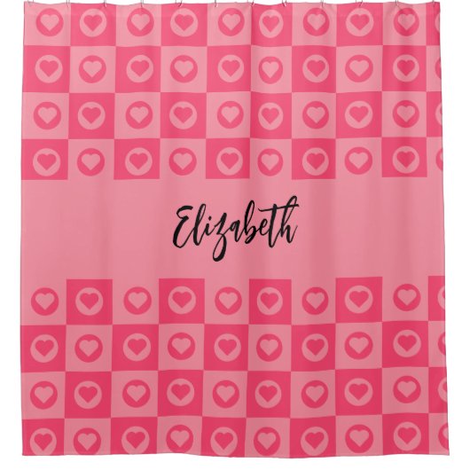 Schattigee Pink Heart Circle Square Pattern Script Douchegordijn (Voorkant)