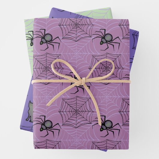 Schattigee PInk Paarse Cat Spider Wrapping Papier  Inpakpapier Vel (In situ)