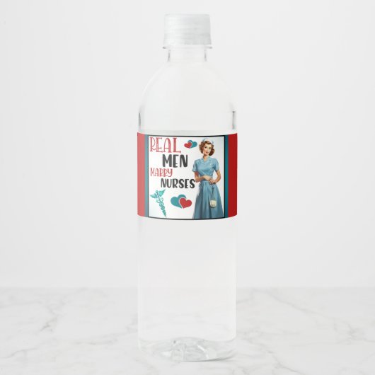 Schattigee Pinup_ Echte Mannen Trouwen Verpleegkun Waterfles Etiket (Voorkant)