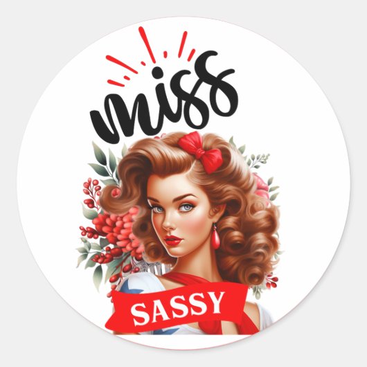 Schattigee Pinup_ Miss Sassy Ronde Sticker (Voorkant)