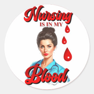 Schattigee Pinup_ Verpleegkunde in mijn bloed Ronde Sticker
