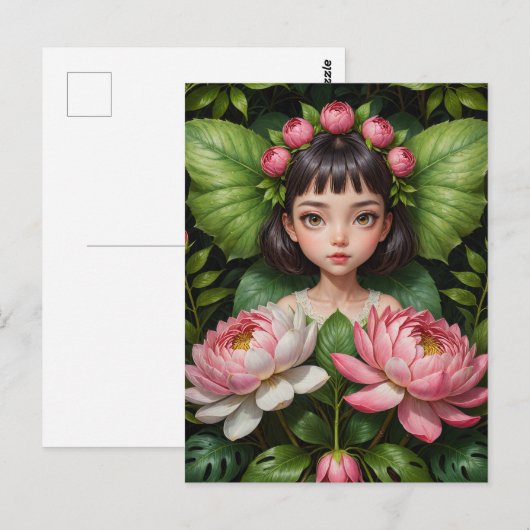 Schattigee pioenenfee briefkaart (Voorkant / Achterkant)