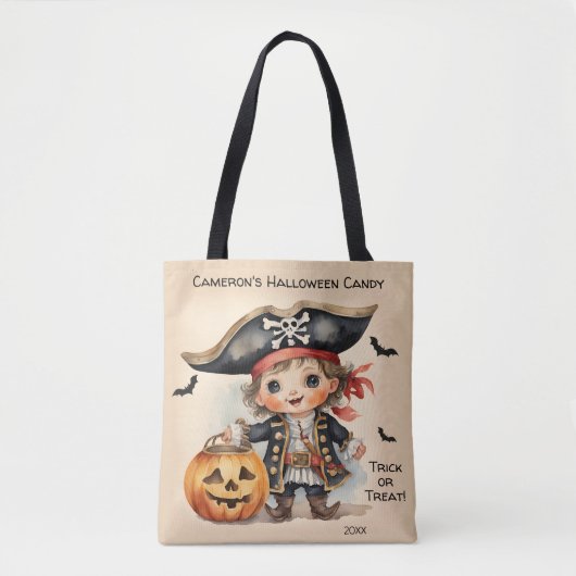 Schattigee Piraat Halloween Snoep Trick or treat Tote Bag (Voorkant)