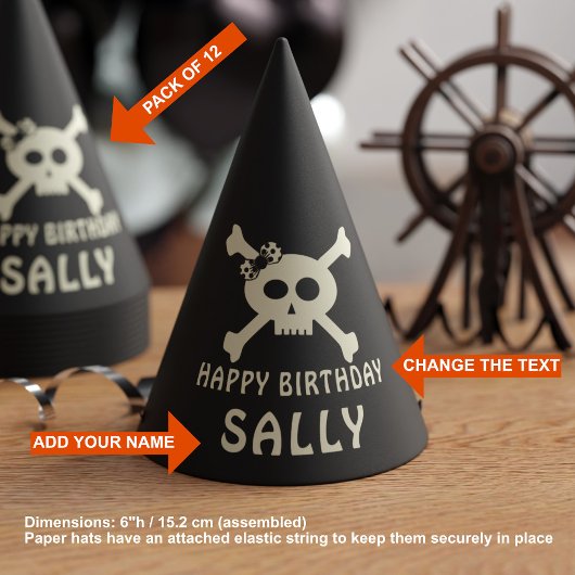 Schattigee piraat verjaardag schedel crossbones pa feesthoedjes