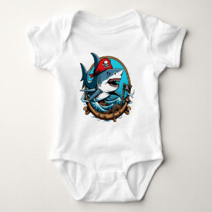 Schattigee piraathaai op een boot romper