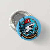 Schattigee piraathaai op een boot ronde button 3,2 cm (Voorkant /achterkant)