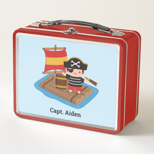 Schattigee Pirate Boy Captain op vlot Kinder geper (Voorkant)