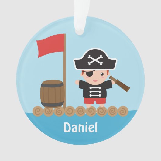 Schattigee Pirate Boy op Raft Boys Room Decor Ornament (voorkant)