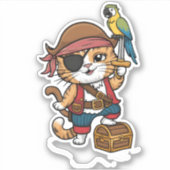 Schattigee Pirate Cat Sticker - Kat met Pirate Pet (Voorkant)