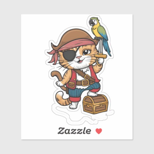 Schattigee Pirate Cat Sticker - Kat met Pirate Pet (Vel)