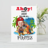 Schattigee Pirate Kind karikatuur op Treasure Isla Kaart (Staand voorkant)