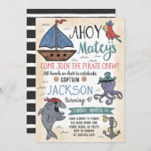 Schattigee Pirate Personages Verjaardagsuitnodigin Kaart (Voorkant / Achterkant)