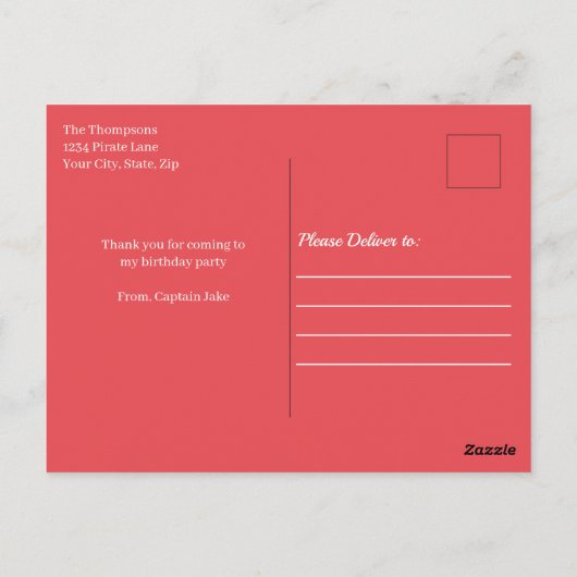 Schattigee Pirate Simple Bedankt Custom Briefkaart (Achterkant)