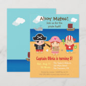 Schattigee Pirate thema Kids Verjaardagsfeest Uitn Kaart (Voorkant / Achterkant)