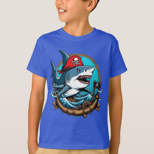 Schattigee piratenhaai op een boot T-Shirt