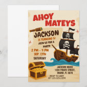 Schattigee piratenverjaardagsuitnodiging voor kind kaart (Voorkant / Achterkant)