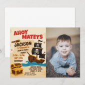Schattigee piratenverjaardagsuitnodiging voor kind kaart (Voorkant / Achterkant)
