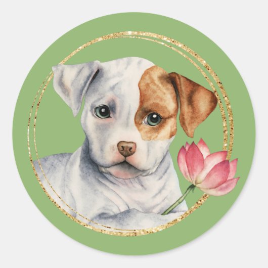 Schattigee Pit Bull Puppy met Spring Flower Ronde Sticker (Voorkant)