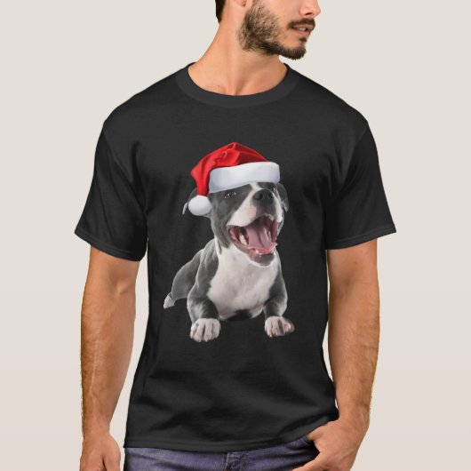 Schattigee Pit Bull Santa Hat Afbeelding Funny Dog T-shirt (Voorkant)
