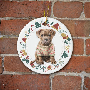 Schattigee Pit Bull Terrier in Winter Sweater Kers Keramisch Ornament