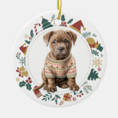 Schattigee Pit Bull Terrier in Winter Sweater Kers Keramisch Ornament (Voorkant)