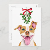 Schattigee Pitbull Dog en Mistletoe Kerstmis Feestdagenkaart (Voorkant / Achterkant)