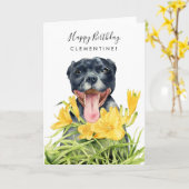 Schattigee Pitbull Dog Yellow Floral Garden Verjaa Kaart (Gele Bloem)