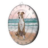 Schattigee Pitbull Dog Zittend op het strand met z Dartbord (Voorkant Rechts)