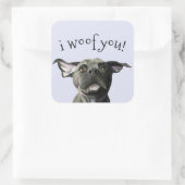 Schattigee pitbull hond Wiggly Ears | Ik weed je Vierkante Sticker (Tas)