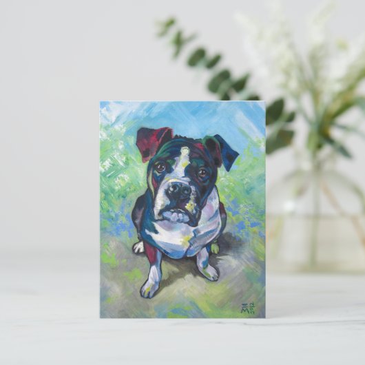 Schattigee pitbull schilderij briefkaart (Staand voorkant)